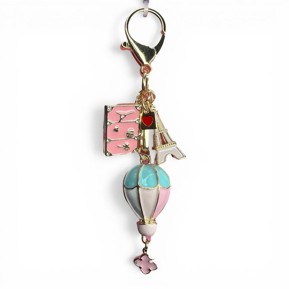 Piper K Viral Paris Travel Bag Charm & Keychain NWT Gold Pink Bling - Picture 2 of 6